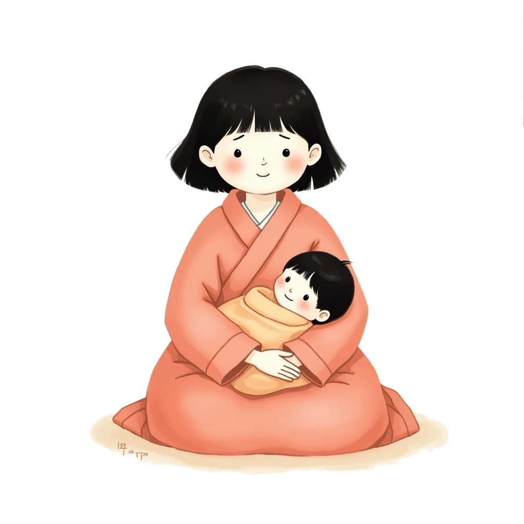 Picture story for the kanji 母, meaning mama