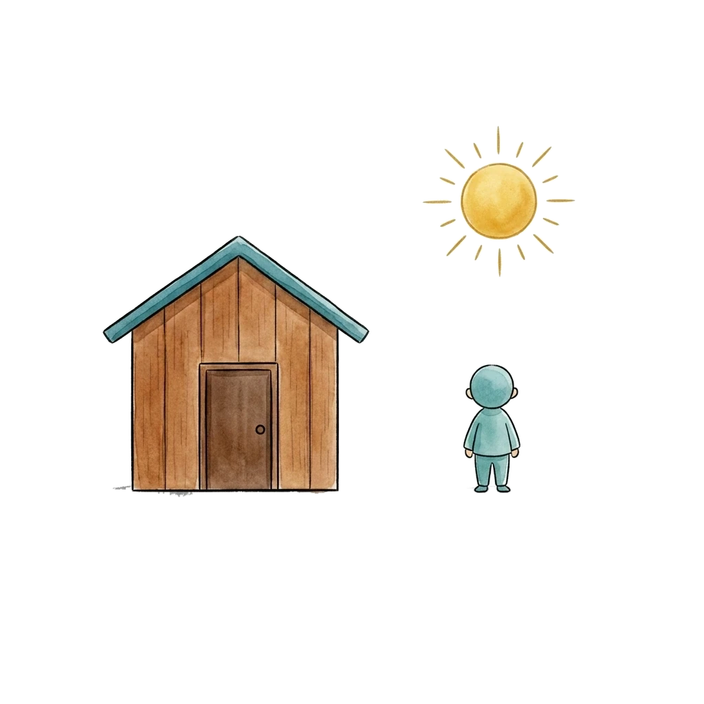 Picture story for the kanji 外, meaning outside