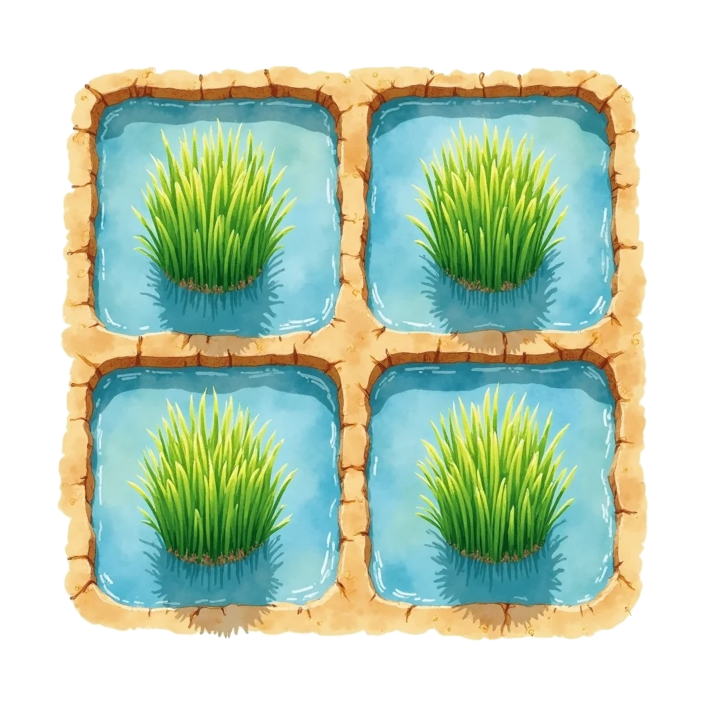 Picture story for the kanji 田, meaning rice field