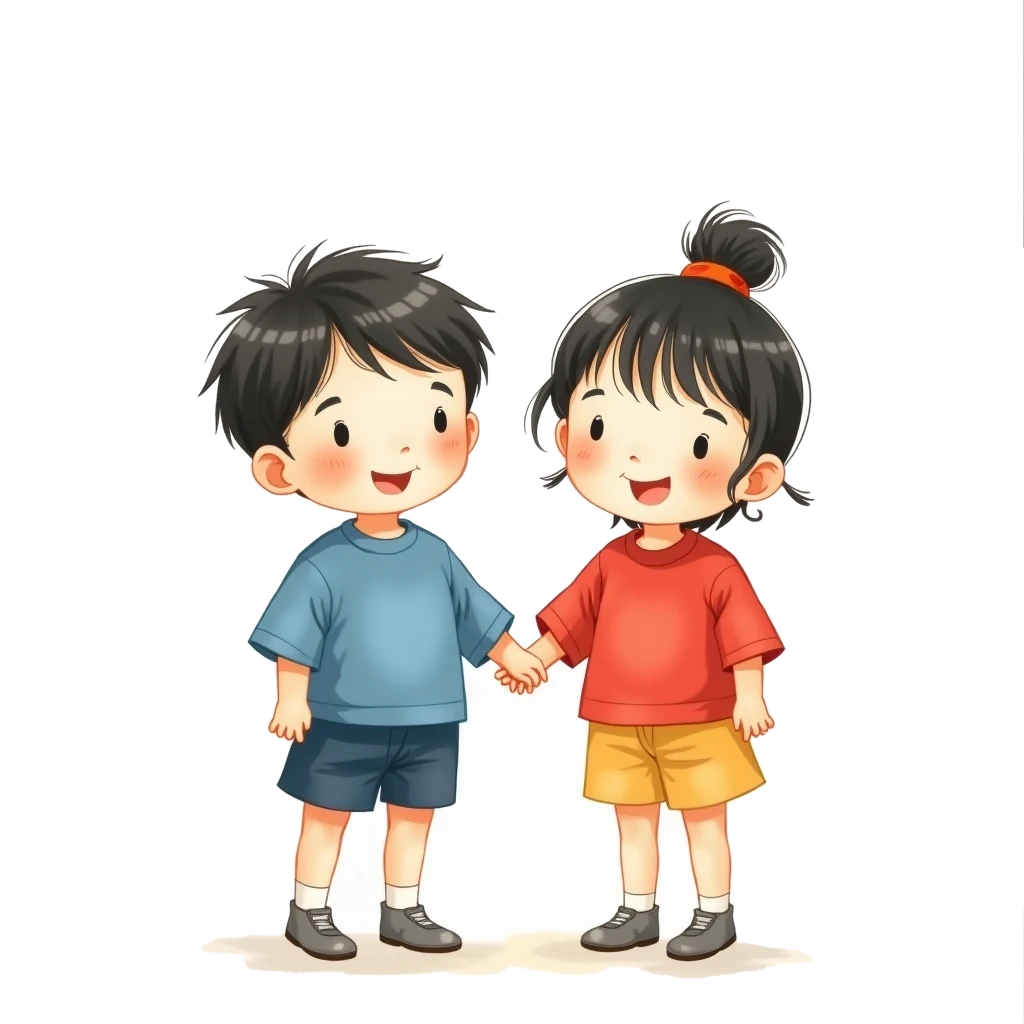 Picture story for the kanji 友, meaning friend