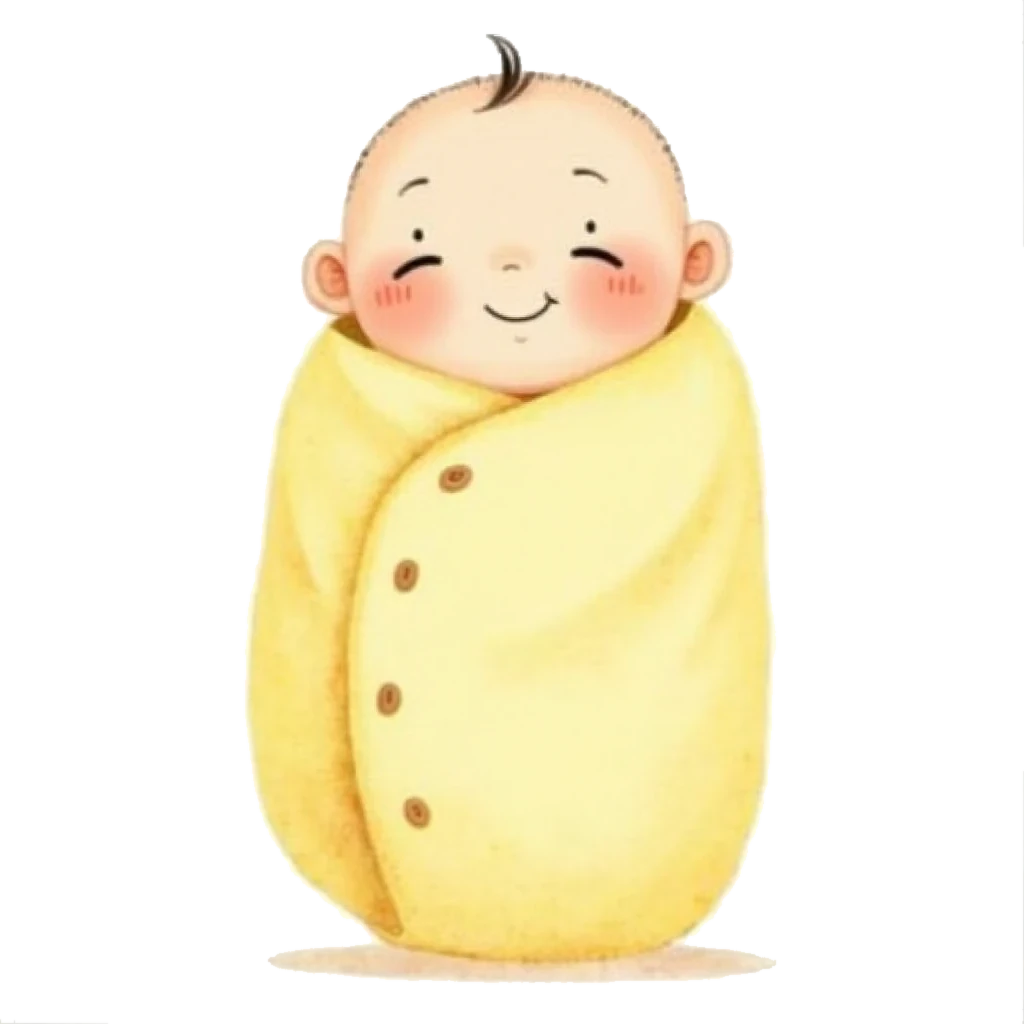 Picture story for the kanji 子, meaning child