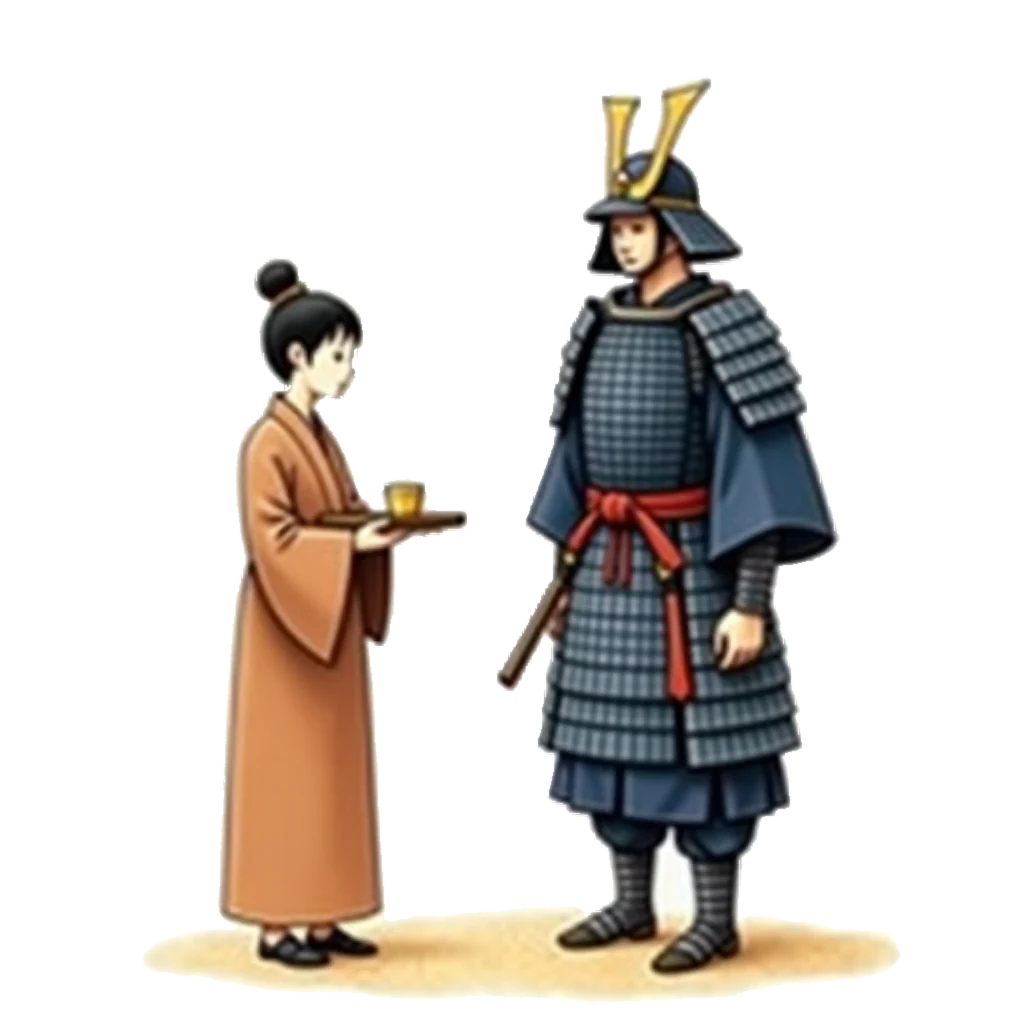 Picture story for the kanji 仕, meaning attend
